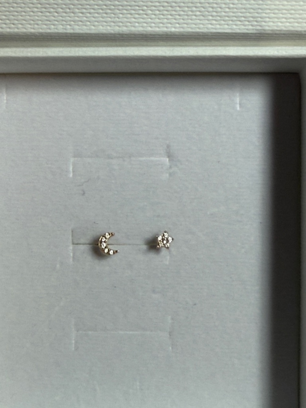 14k solid Gold Moon and Star AAA Zirconia Stud Earrings - Asymmetric Celestial